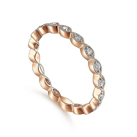14K Rose Gold Marquise Station Diamond Stackable Ring - Warwick Jewelers