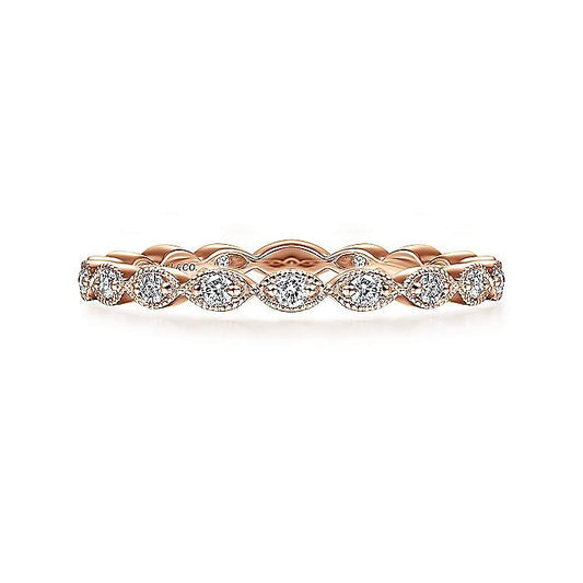 14K Rose Gold Marquise Station Diamond Stackable Ring - Warwick Jewelers