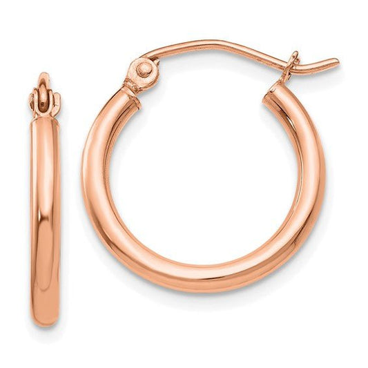 14K Rose Gold Polished Lightweight Tube Hoop Earrings - Warwick Jewelers