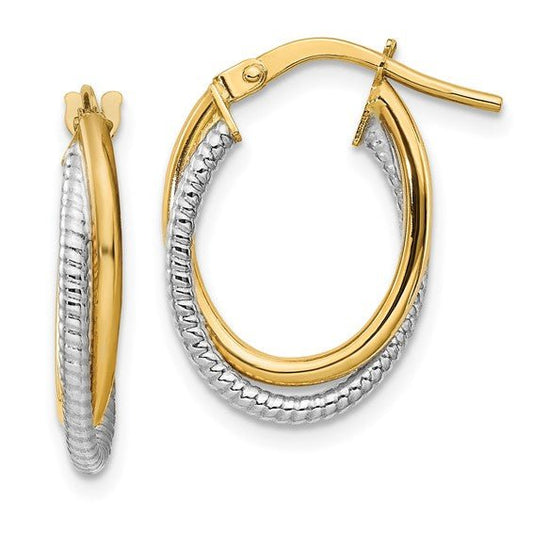 14k Two-Toned Gold Textured Double Hoop Earrings - Warwick Jewelers