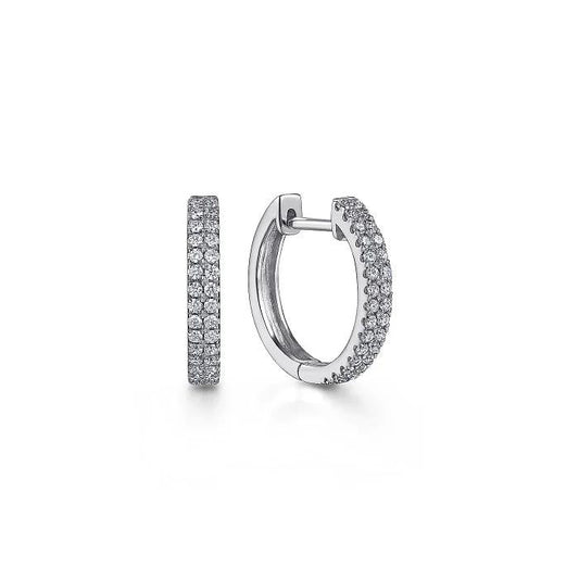 14K White Gold 10mm Diamond Classic Huggies - Warwick Jewelers