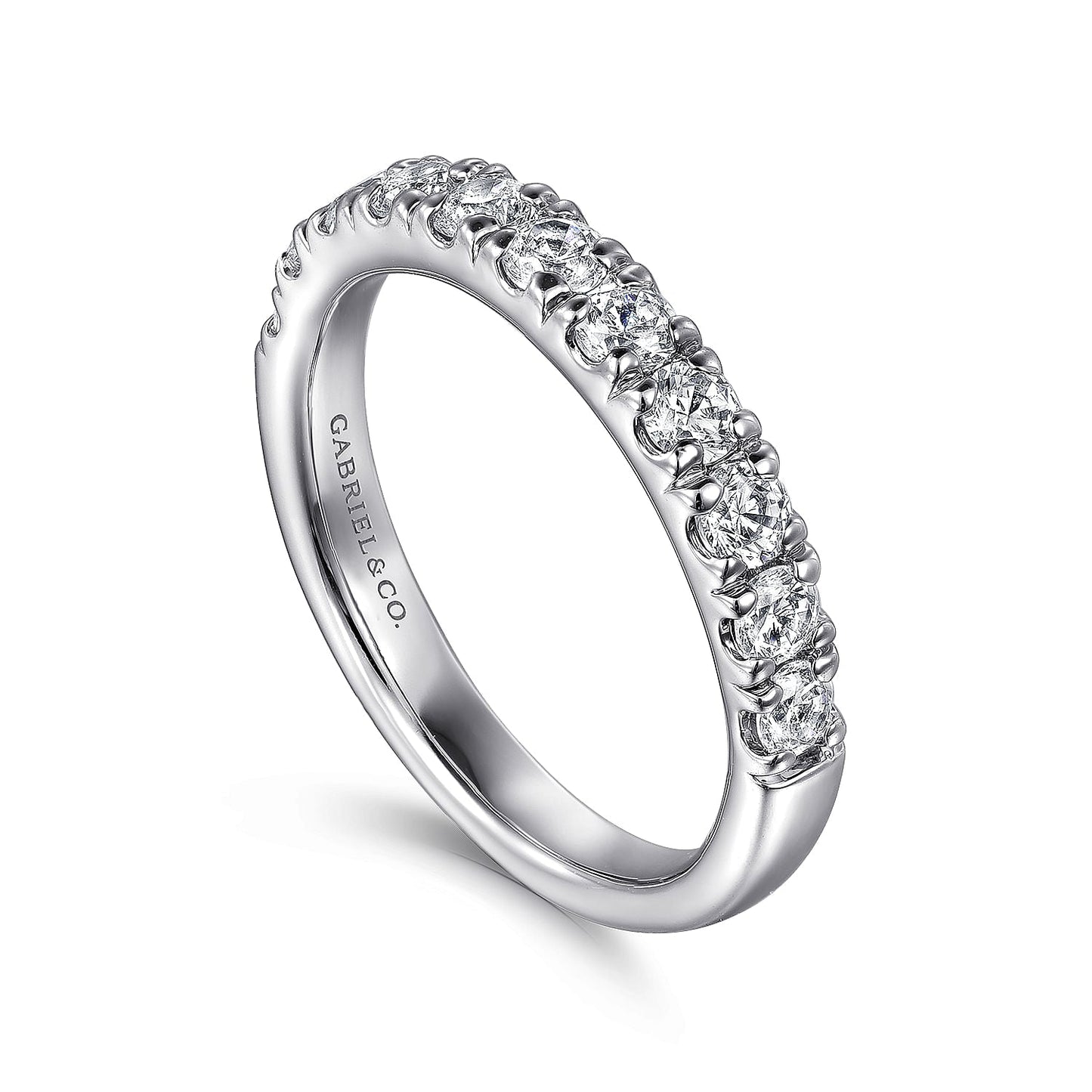 14K White Gold 11 Stone French Pave Diamond Wedding Band - Warwick Jewelers