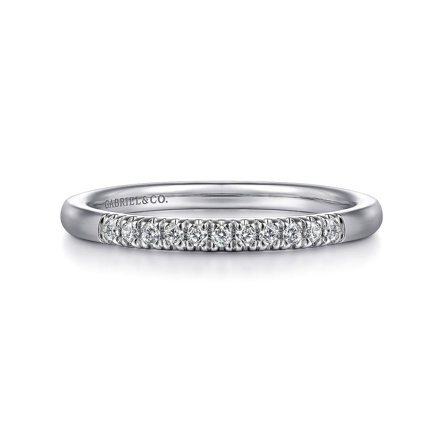 14K White Gold 11 Stone French Pave Diamond Wedding Band - Warwick Jewelers