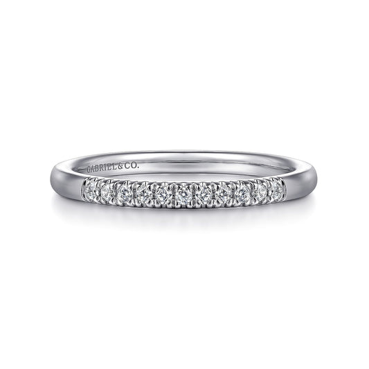 14K White Gold 11 Stone French Pave Diamond Wedding Band - Warwick Jewelers