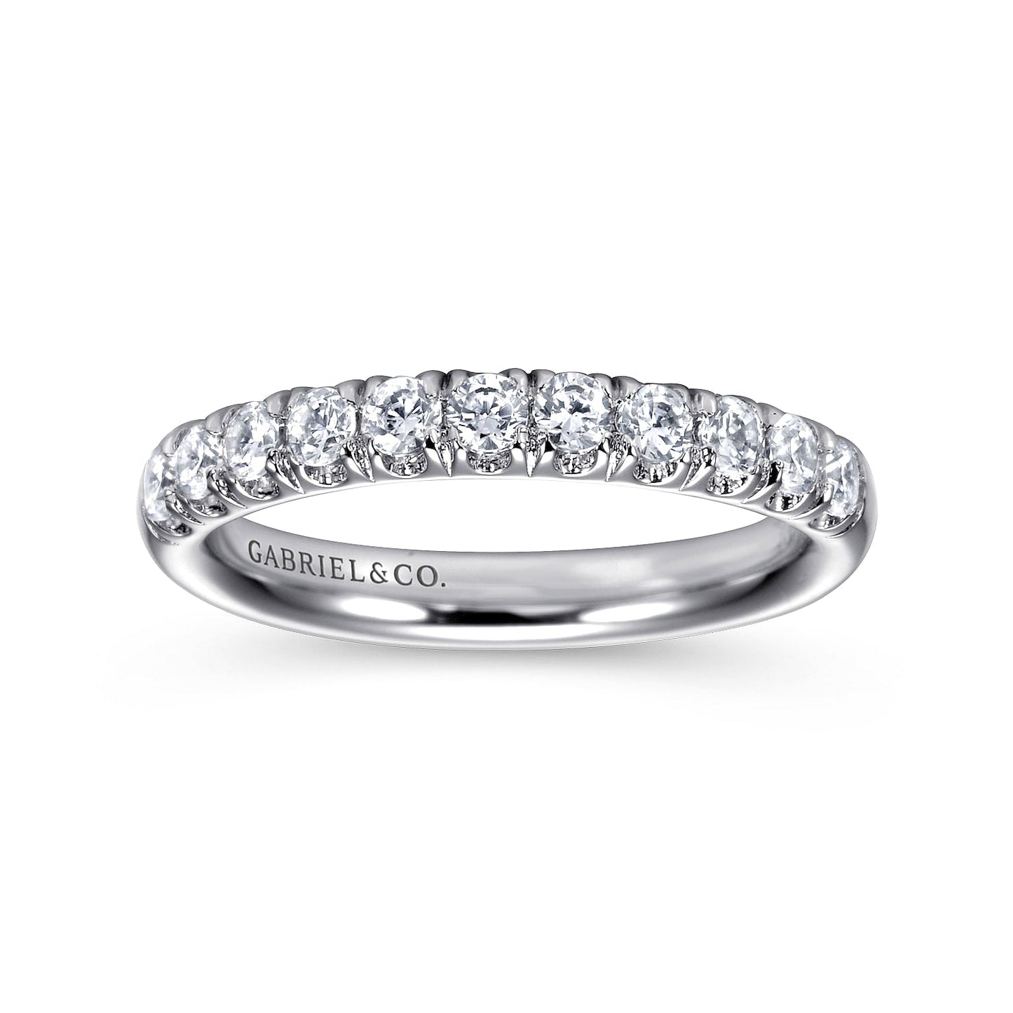 14K White Gold 11 Stone French Pave Diamond Wedding Band - Warwick Jewelers