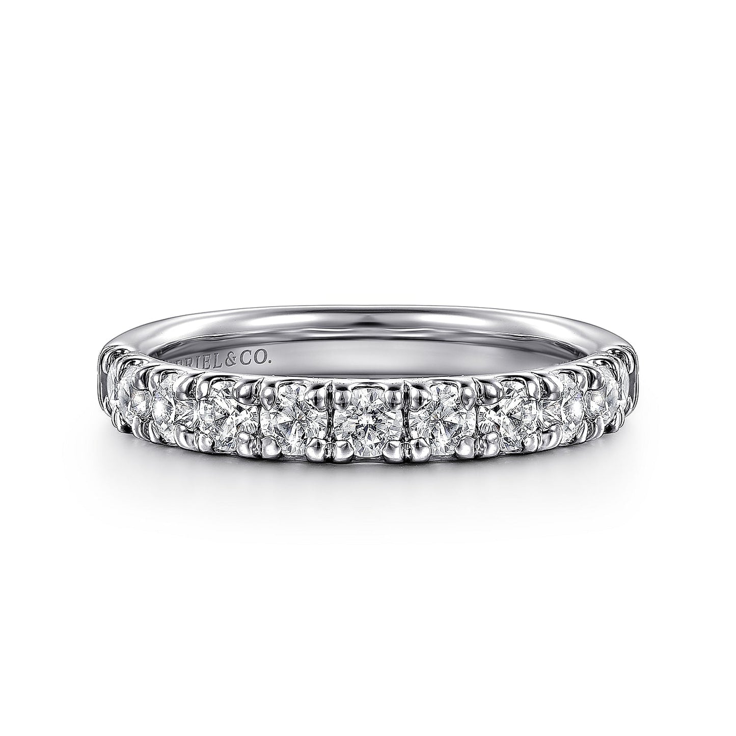 14K White Gold 11 Stone French Pave Diamond Wedding Band - Warwick Jewelers