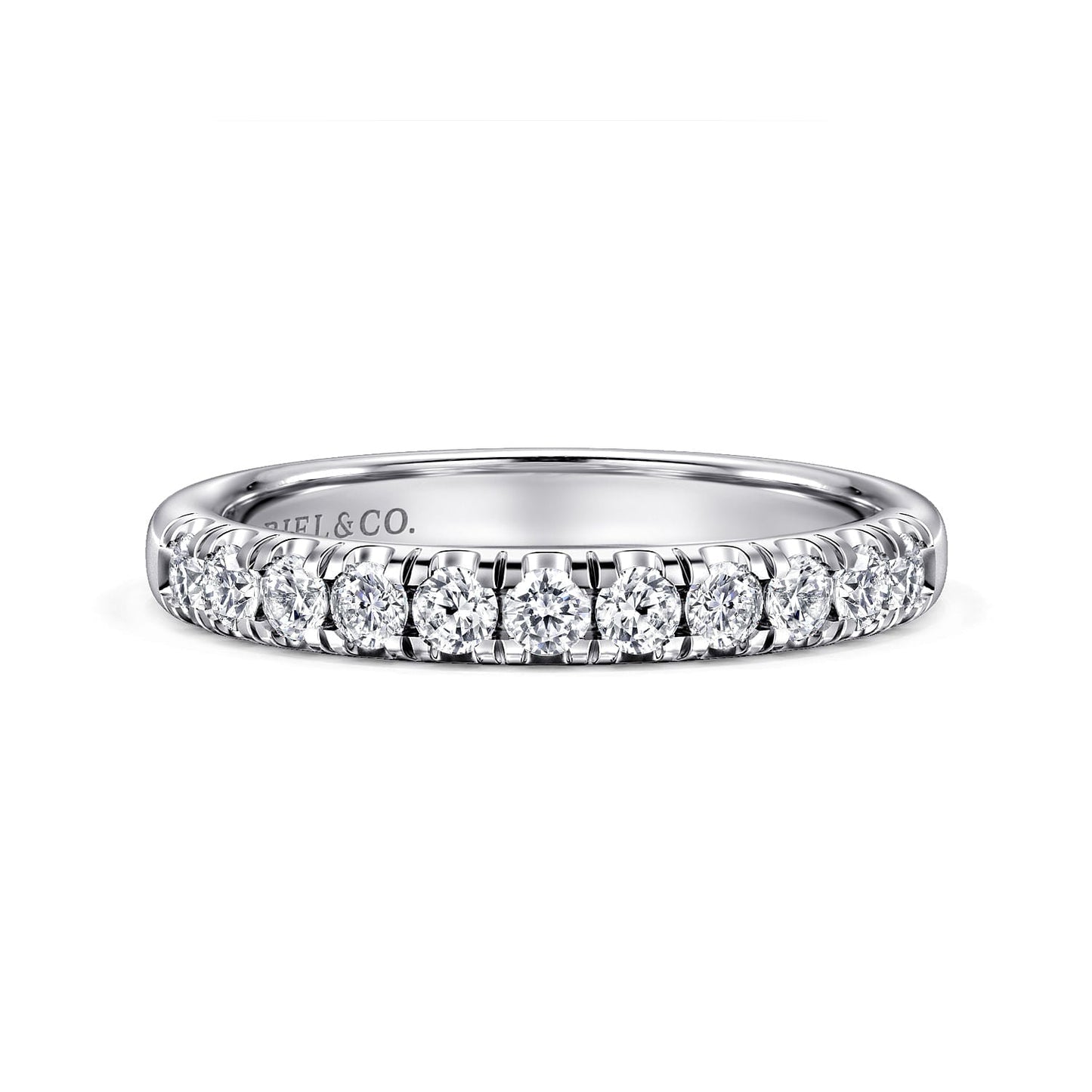 14K White Gold 11 Stone French Pave Diamond Wedding Band - Warwick Jewelers