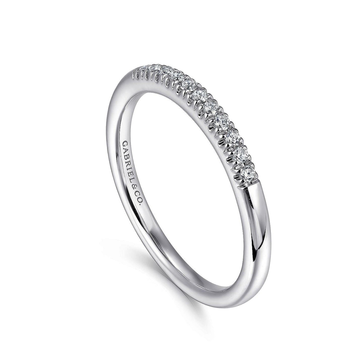 14K White Gold 11 Stone French Pave Diamond Wedding Band - Warwick Jewelers