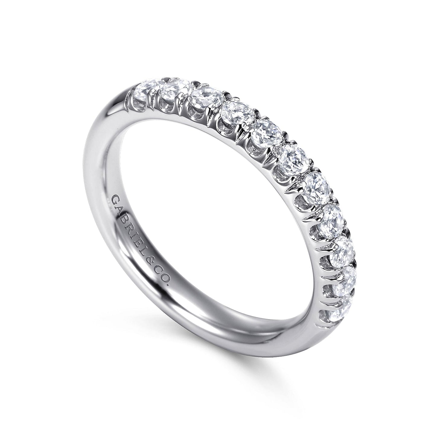 14K White Gold 11 Stone French Pave Diamond Wedding Band - Warwick Jewelers