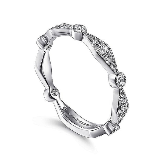 14K White Gold Angular Shape Station Stackable Diamond Ring - Warwick Jewelers