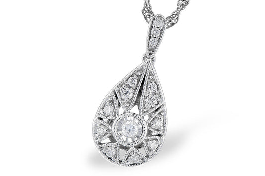 14k White Gold Antique Style diamond Pendant - Warwick Jewelers
