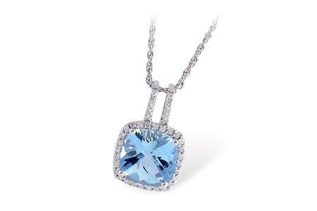 14k White Gold Aquamarine and Diamond Halo Pendant - Warwick Jewelers