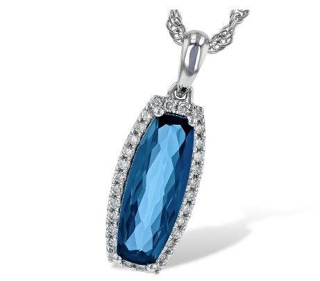 14k White Gold Blue Topaz and Diamond Halo Pendant - Warwick Jewelers