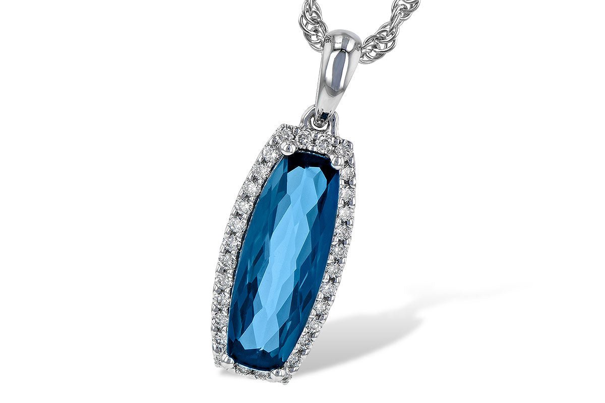 14k White Gold Blue Topaz and Diamond Pendant - Warwick Jewelers