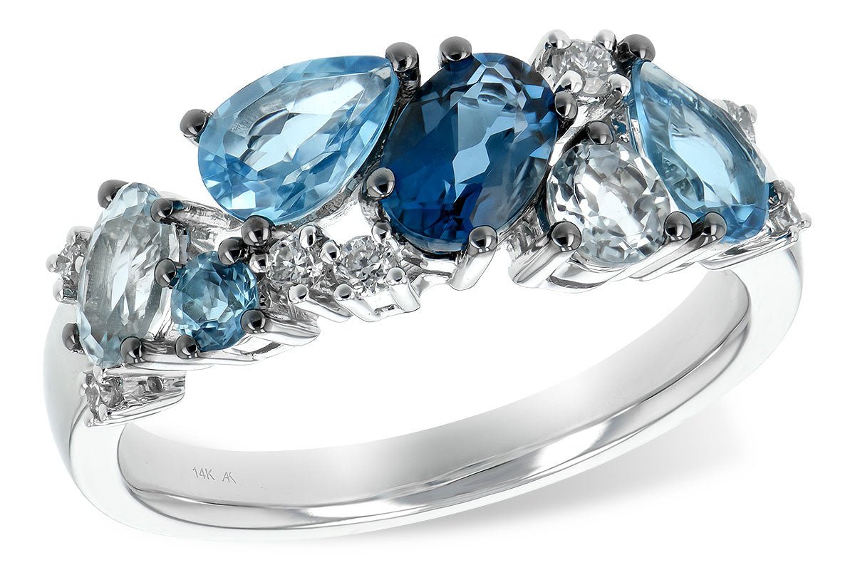 14K White Gold Blue Topaz and Diamond Ring - Warwick Jewelers