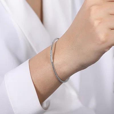 14K White Gold Bujukan Bead Bangle with Diamonds - 0.13 ct - Warwick Jewelers