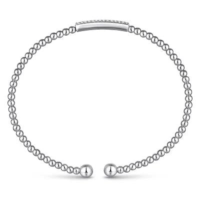 14K White Gold Bujukan Bead Bangle with Diamonds - 0.13 ct - Warwick Jewelers