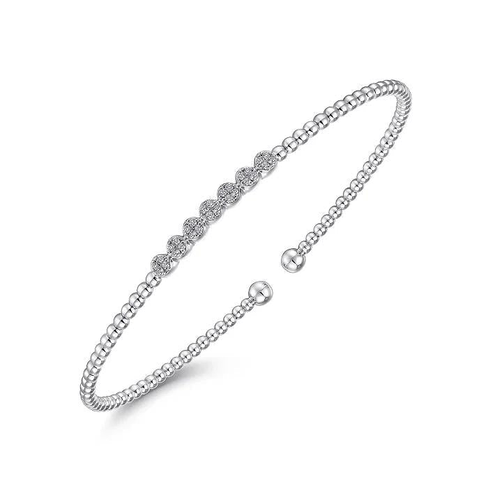 14K White Gold Bujukan Bead Cuff Bracelet with Cluster Diamond Stations - Warwick Jewelers