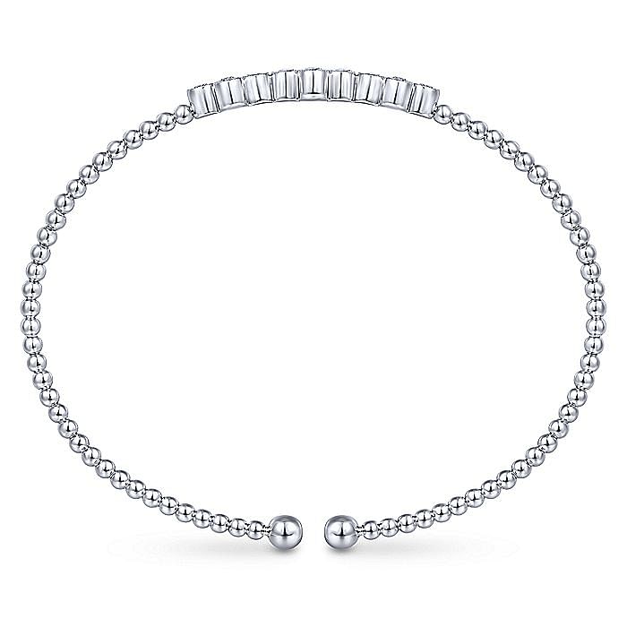 14K White Gold Bujukan Bead Cuff Bracelet with Three Quatrefoil Diamond Station s - Warwick Jewelers