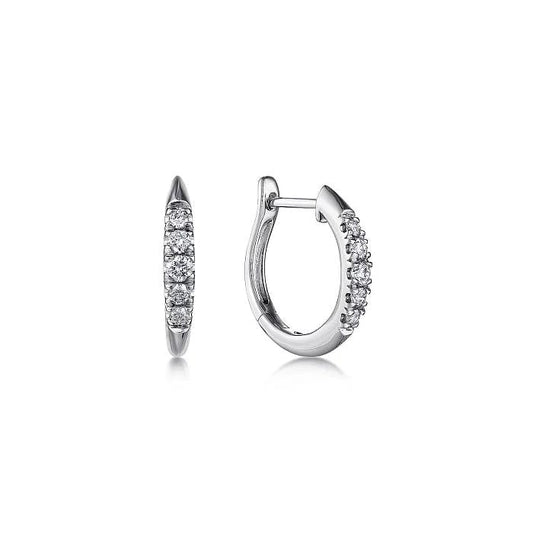 14K White Gold Classic Round 15mm Diamond Huggie Earrings - Warwick Jewelers