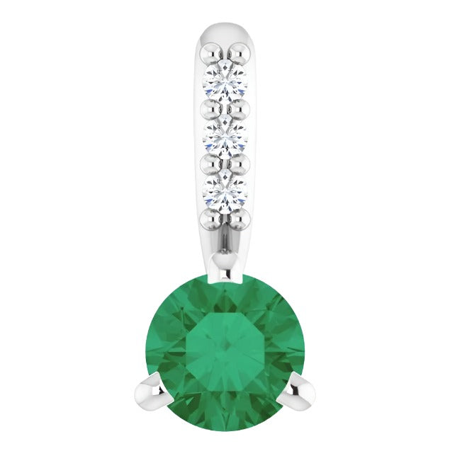 14K White Gold Diamond and Emerald Pendant - Warwick Jewelers