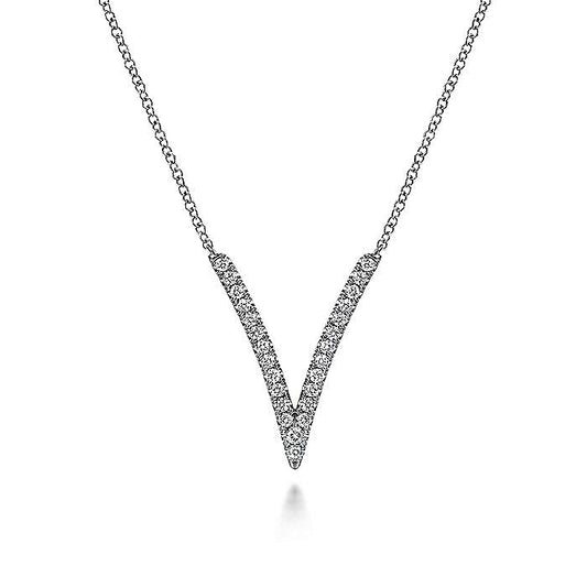 14K White Gold Diamond Chevron Necklace - Warwick Jewelers