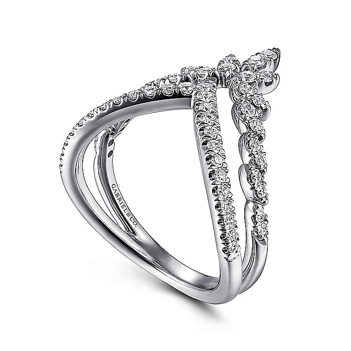 14K White Gold Diamond Chevron Ring - Warwick Jewelers