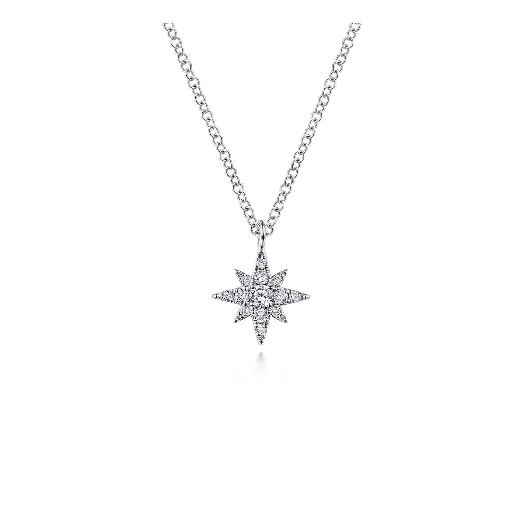 14K White Gold Diamond Pave Starburst Pendant Necklace - Warwick Jewelers