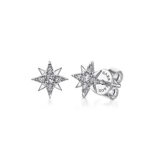 14K White Gold Diamond Star Stud Earrings - Warwick Jewelers
