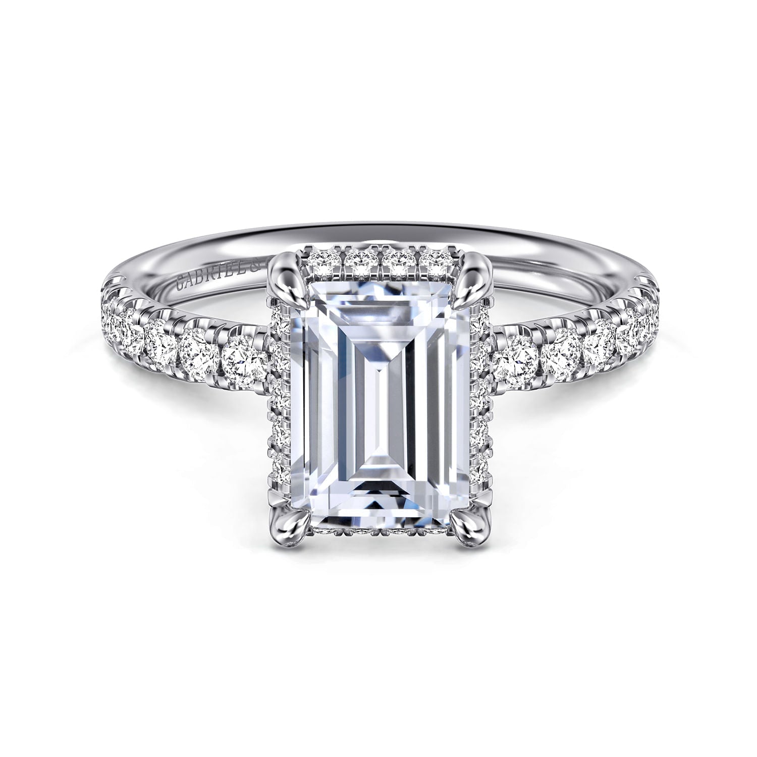 14K White Gold Emerald Cut Hidden Halo Diamond Engagement Ring - Warwick Jewelers