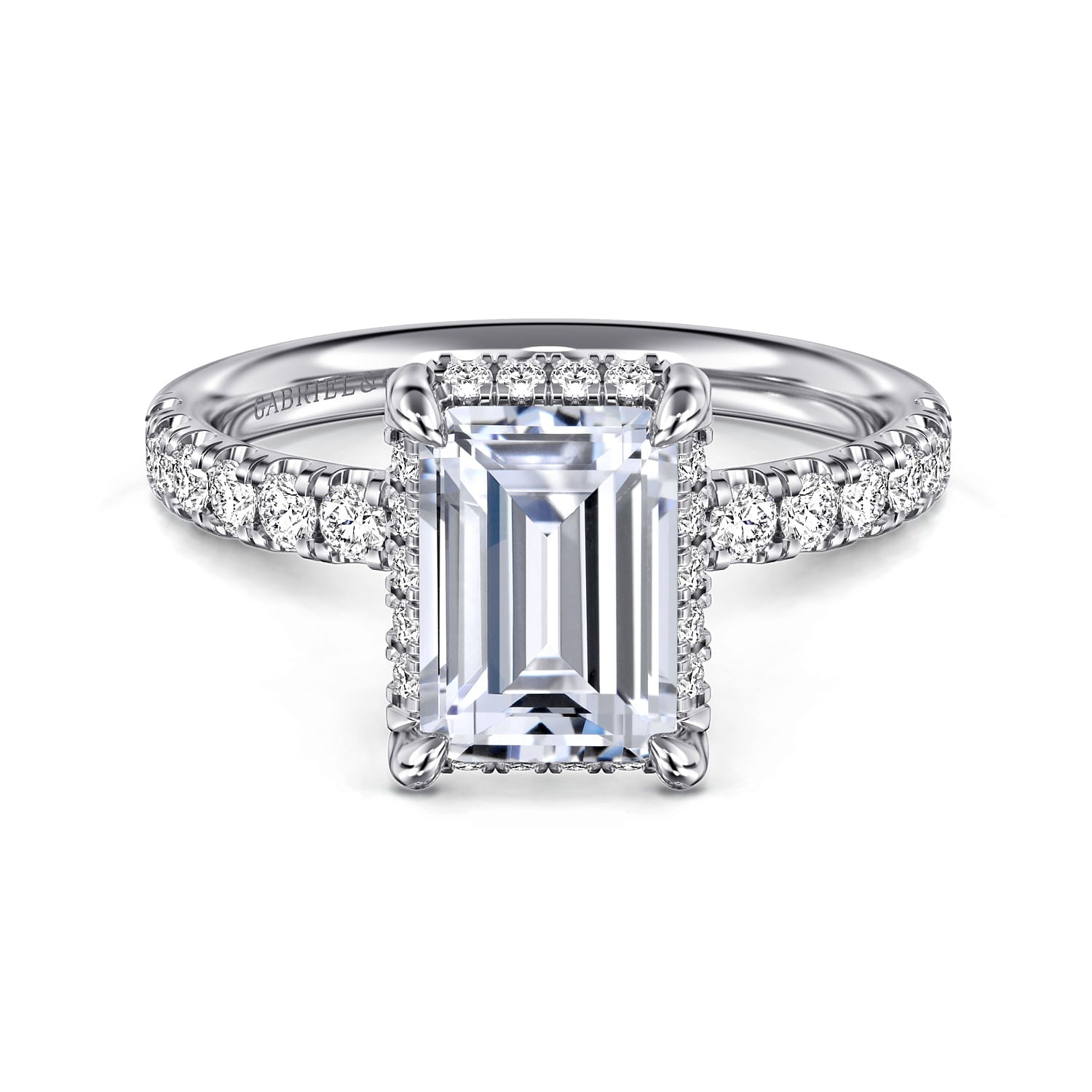14K White Gold Emerald Cut Hidden Halo Diamond Engagement Ring 14K White Gold Emerald Cut Hidden Halo Diamond Engagement Ring