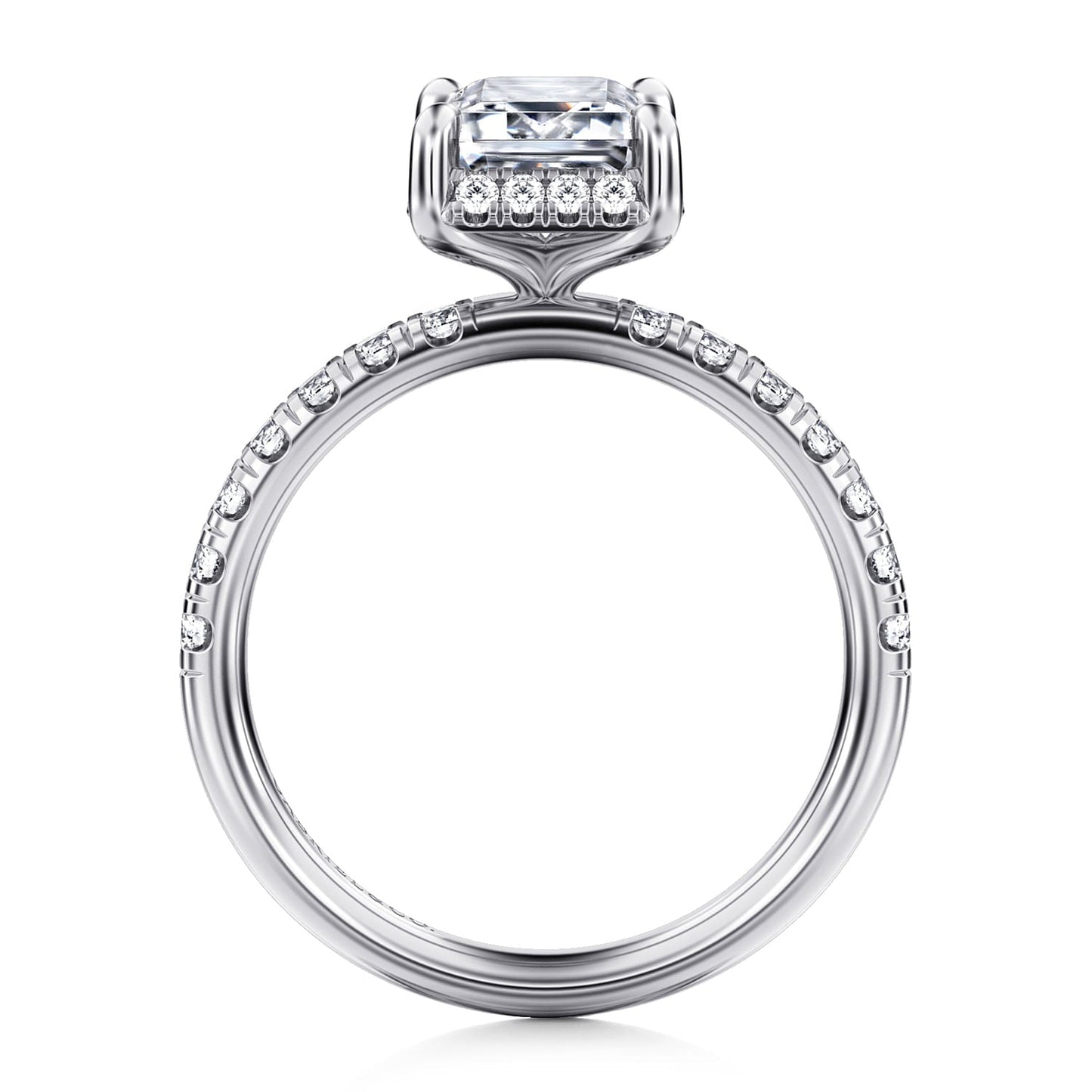 14K White Gold Emerald Cut Hidden Halo Diamond Engagement Ring - Warwick Jewelers