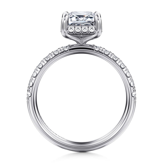 14K White Gold Emerald Cut Hidden Halo Diamond Engagement Ring - Warwick Jewelers