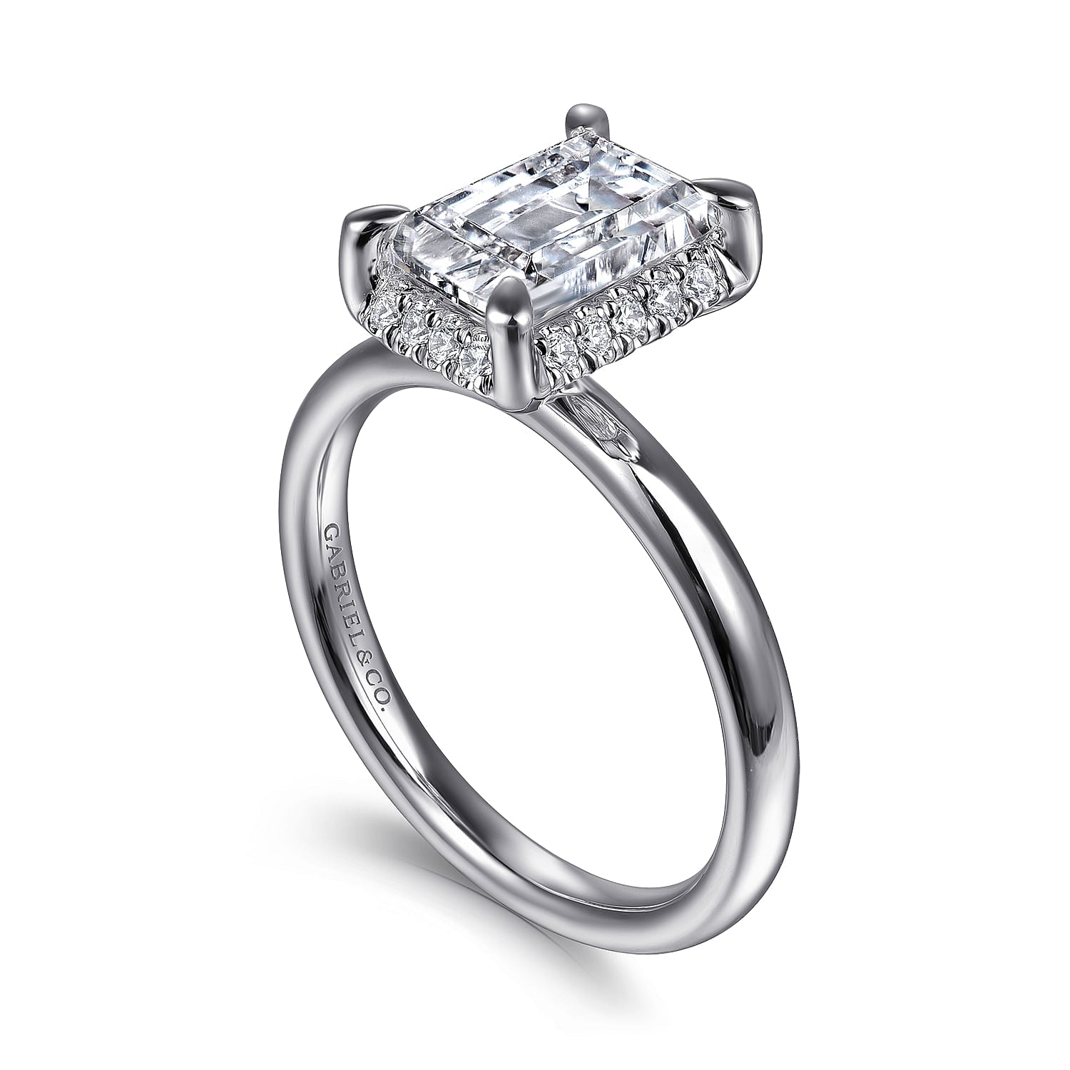 14K White Gold Emerald Cut Hidden Halo Engagement Ring – Warwick