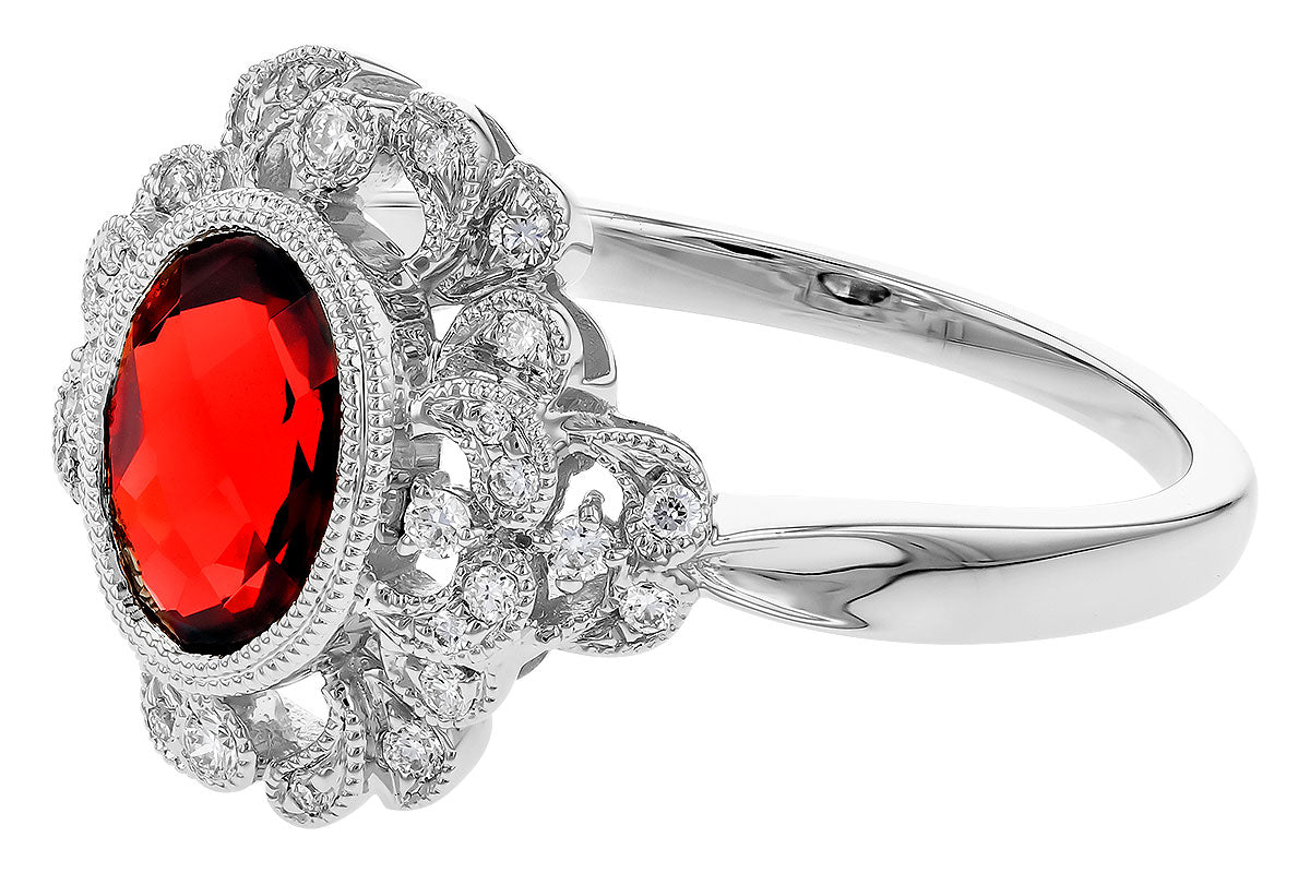 14K White Gold Garnet and Diamond Ring - Warwick Jewelers