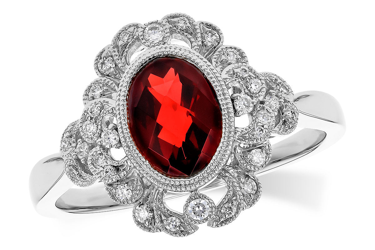 14K White Gold Garnet and Diamond Ring - Warwick Jewelers