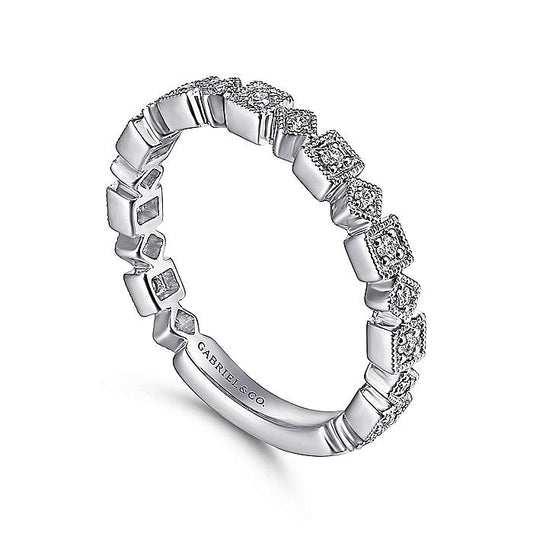 14K White Gold Geometric Diamond Stackable Ring - Warwick Jewelers
