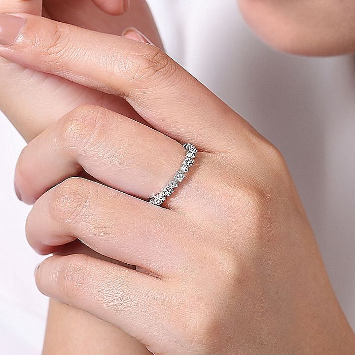 14K White Gold Geometric Diamond Stackable Ring - Warwick Jewelers