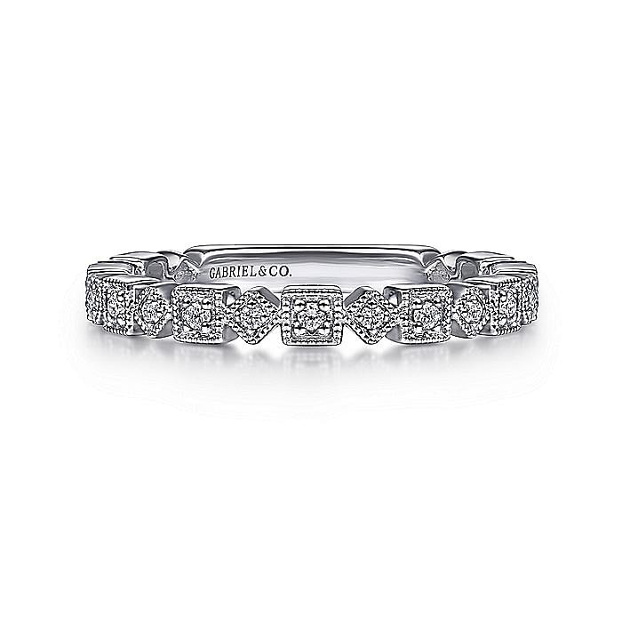 14K White Gold Geometric Diamond Stackable Ring - Warwick Jewelers