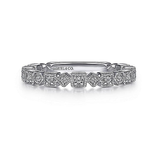 14K White Gold Geometric Diamond Stackable Ring - Warwick Jewelers