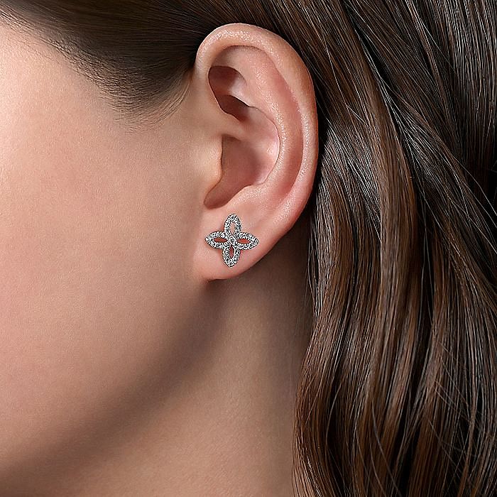 14K White Gold Open Floral Pave Diamond Stud Earrings - Warwick Jewelers