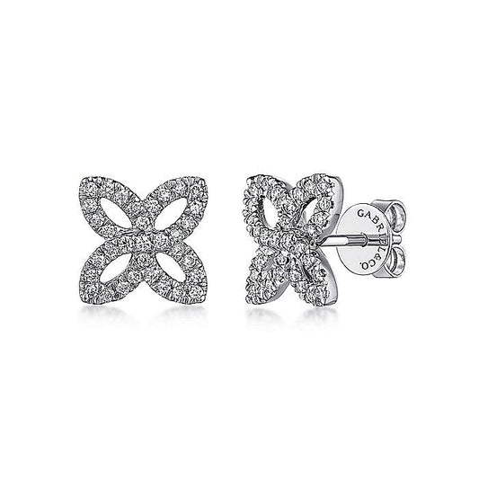 14K White Gold Open Floral Pave Diamond Stud Earrings - Warwick Jewelers