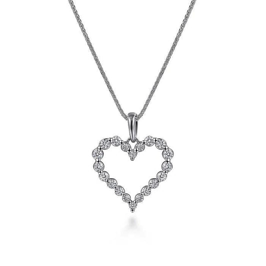 14K White Gold Open Heart Diamond Pendant Necklace - Warwick Jewelers