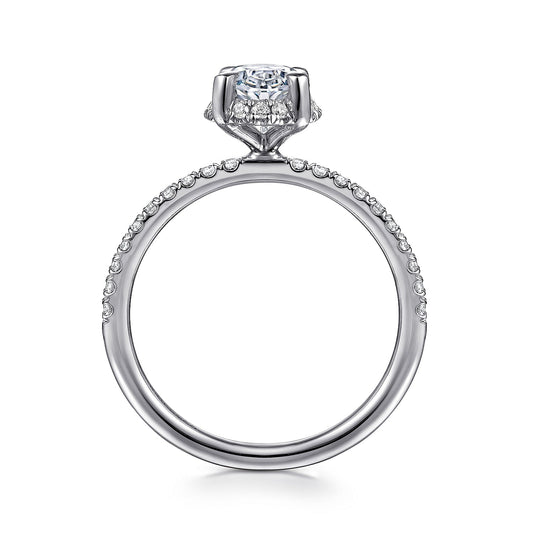 14K White Gold Oval Hidden Halo Diamond Engagement Ring - Warwick Jewelers