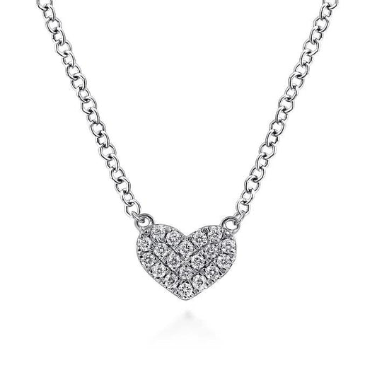 14K White Gold Pave Diamond Pendant Heart Necklace - Warwick Jewelers