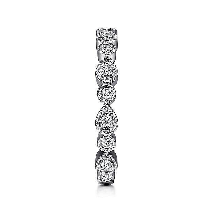 14K White Gold Pear and Round Station Stackable Diamond Ring - Warwick Jewelers