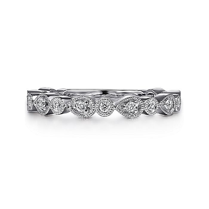 14K White Gold Pear and Round Station Stackable Diamond Ring - Warwick Jewelers