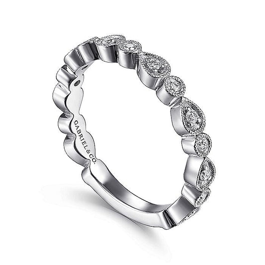 14K White Gold Pear and Round Station Stackable Diamond Ring - Warwick Jewelers