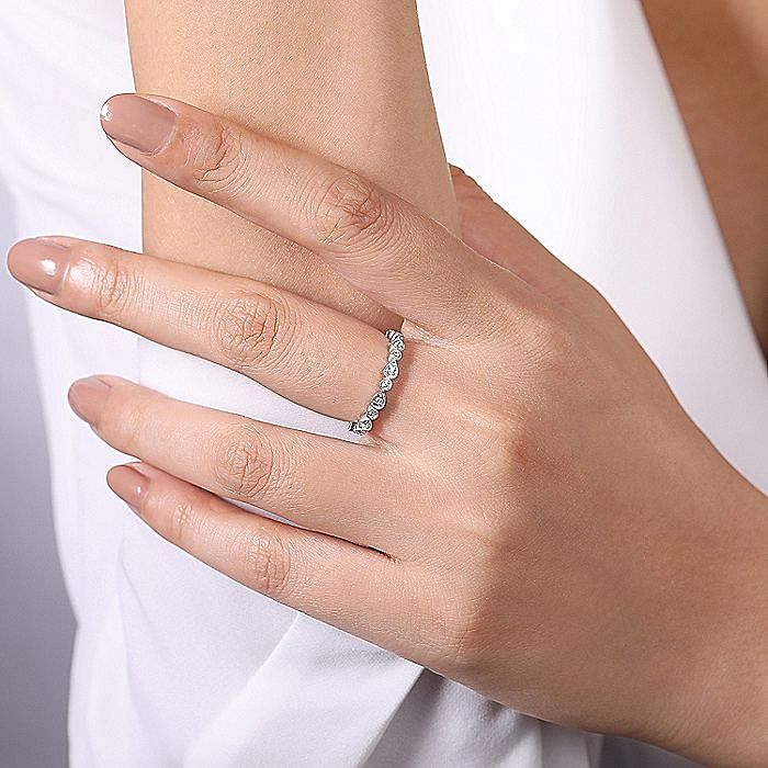 14K White Gold Pear and Round Station Stackable Diamond Ring - Warwick Jewelers