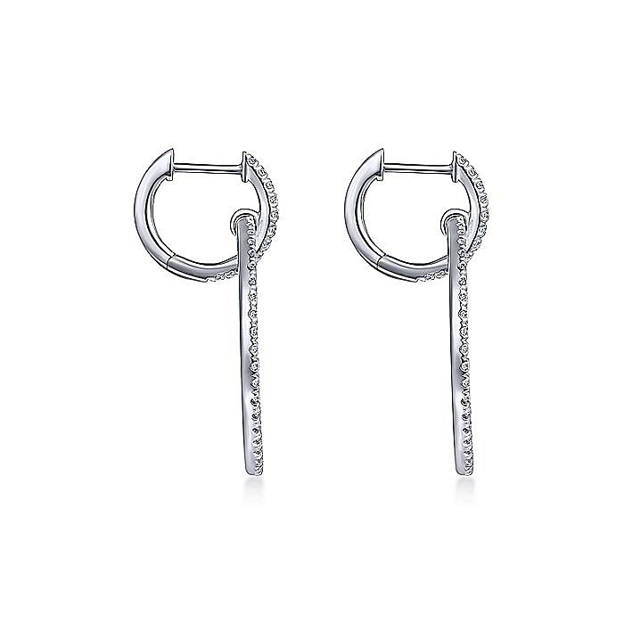 14K White Gold Round Linked Pave 30mm Diamond Huggie Drop Earrings - Warwick Jewelers